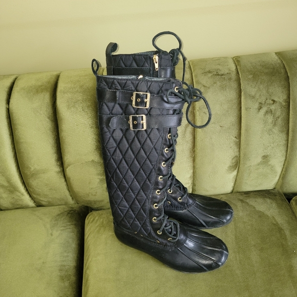 Misses Sz 9M Albatross Black Quilted Lace Up Buckles Sperry Top-sider Boots - Picture 8 of 10